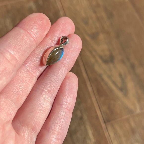 Petite Blue Flash *Labradorite* Pendant | Marquise Shaped | Sterling Silver - Picture 6 of 12